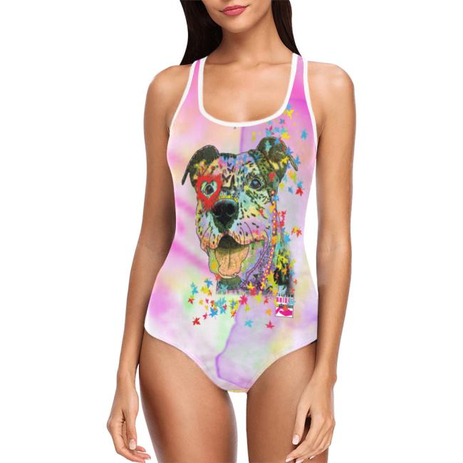 Preview: Badeanzug Hundemotiv Hexe -  85% Polyester, 15% Spandex, Wasserecht, mit Innenfutter, bunt, Größe XS-5XL, Bademode, AmStaff, Staff, Staffordshire, SOKA, Listenhund