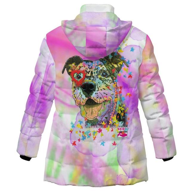 Warme Winterjacke mit Hundemotiv Hexe – Popart Hundemotiv, 96% Polyester, 4% Spandex Unisex CD, bunt, Größe S-6XL, AmStaff, Staff, Staffordshire, Pitbull