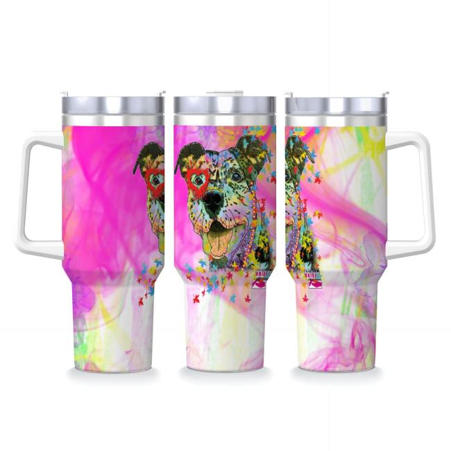 Tumbler mit Hundemotiv Hexe - Edelstahl, Becher, 1L, mit Strohhalm, bunt, Motive in Digitaler Popart, AmStaff, Staffordshire, SOKA, Listenhund
