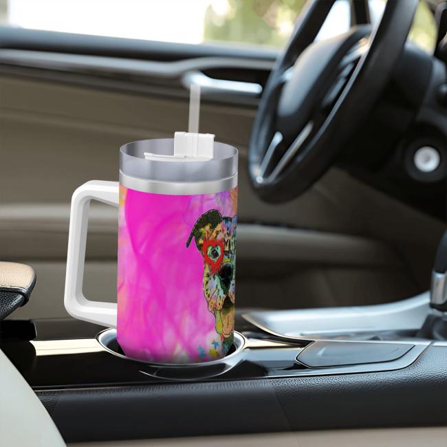 Preview: Tumbler mit Hundemotiv Hexe - Edelstahl, Becher, 1L, mit Strohhalm, bunt, Motive in Digitaler Popart, AmStaff, Staffordshire, SOKA, Listenhund