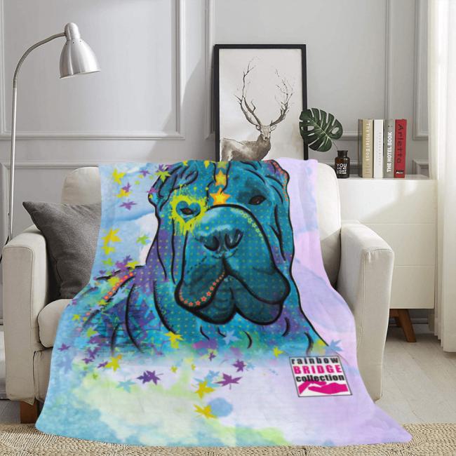Preview: Decke Itchy -  Fleecedecke, kuschlig, weich, bunt, Motive in Digitaler Popart, 152cm x 203cm, bunt, Mischling, Mix, Shar Pei