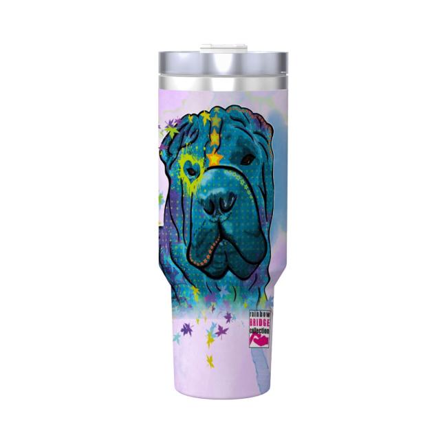 Preview: Tumbler mit Hundemotiv Itchy - Edelstahl, Becher, 1L, mit Strohhalm, bunt, Motive in Digitaler Popart, AmStaff, Staffordshire, SOKA, Listenhund
