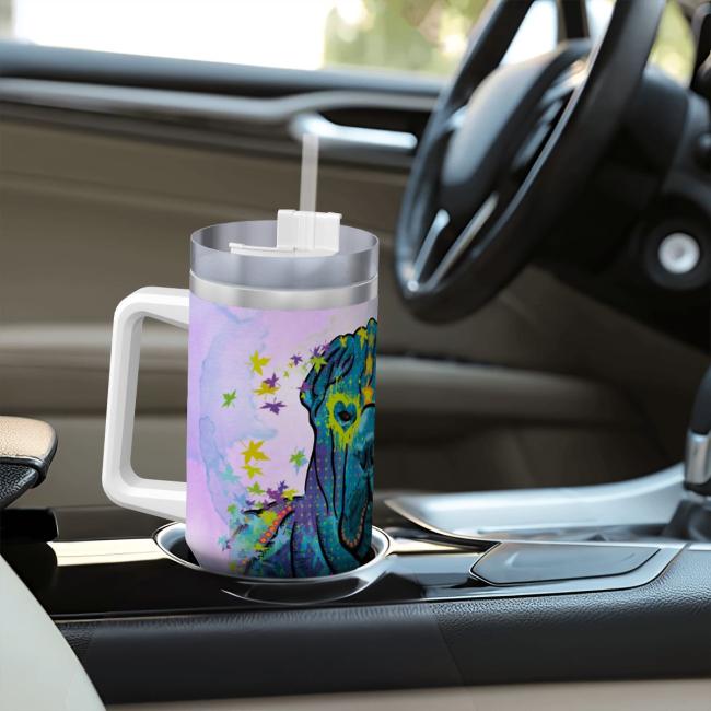 Preview: Tumbler mit Hundemotiv Itchy - Edelstahl, Becher, 1L, mit Strohhalm, bunt, Motive in Digitaler Popart, AmStaff, Staffordshire, SOKA, Listenhund