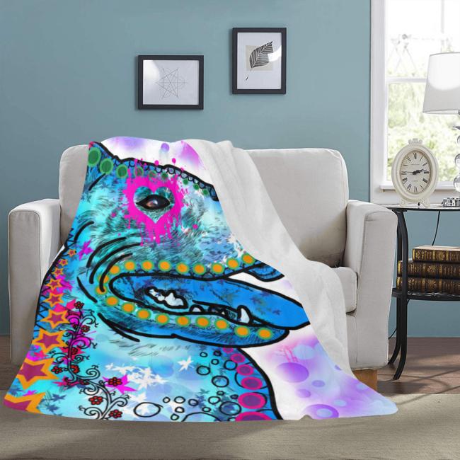 Preview: Decke JayJay -  Fleecedecke, kuschlig, weich, bunt, Motive in Digitaler Popart, 152cm x 203cm, bunt, Staff, Amstaff, Staffordshire, Soka, Listenhund, Bollerkopf, Mix