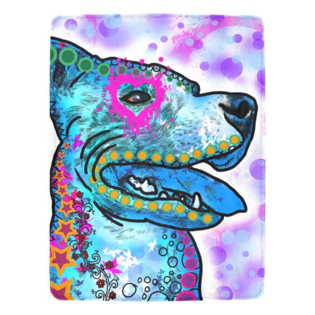 Decke JayJay -  Fleecedecke, kuschlig, weich, bunt, Motive in Digitaler Popart, 152cm x 203cm, bunt, Staff, Amstaff, Staffordshire, Soka, Listenhund, Bollerkopf, Mix