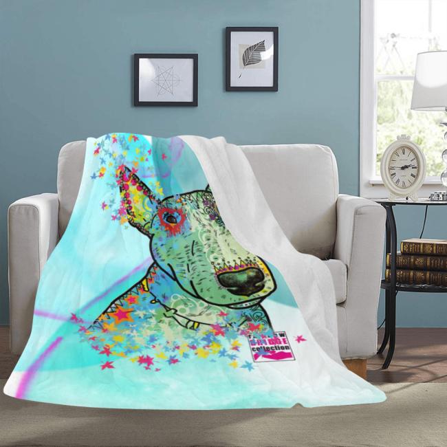 Preview: Decke Kalli -  Fleecedecke, kuschlig, weich, bunt, Motive in Digitaler Popart, 152cm x 203cm, bunt, Mini,Bullterrier, Bulli