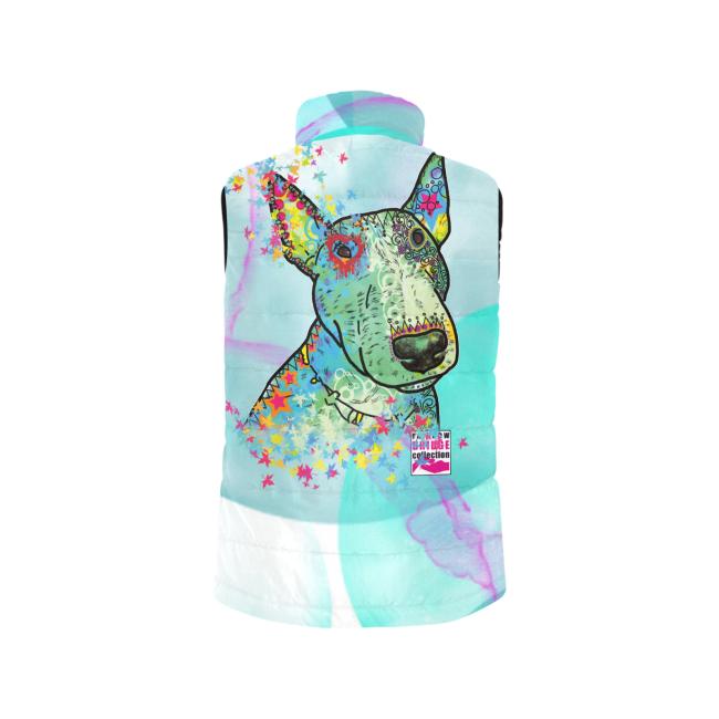 Preview: Weste mit Hundemotiv Kalli - 100 % Polyester, Wattiertes Futter, Ärmellos, bunt, Hundemotiv, Mini, Bullterrier, Bulli, Listenhund, SOKA