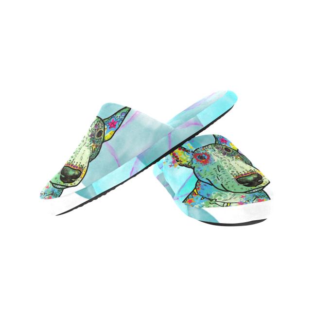 Hauspuschen Hundemotiv Kalli - Hausschuhe, Pantoffeln, Unisex, Grösse 35-43, bunt, Mischling, Mix, Bullterrier, Bulli, SOKA, Listenhund