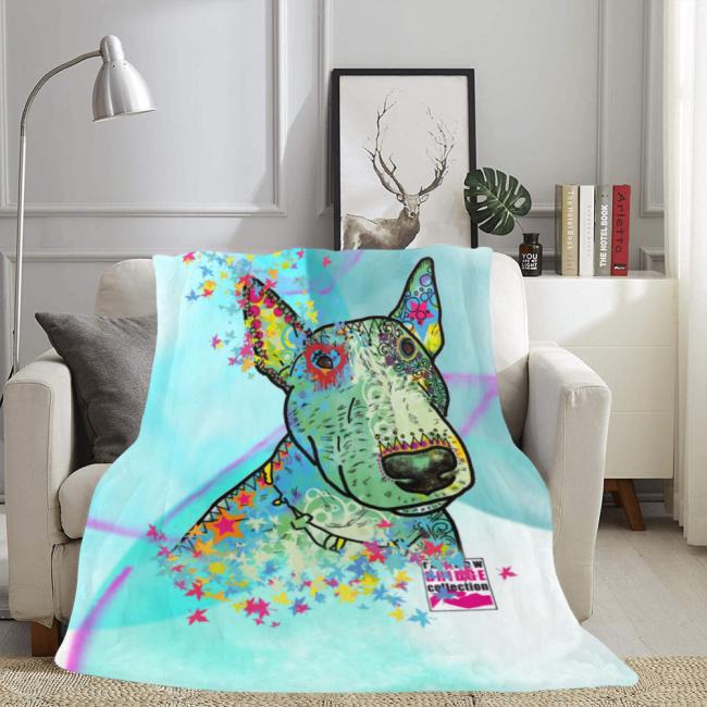 Decke Kalli -  Fleecedecke, kuschlig, weich, bunt, Motive in Digitaler Popart, 152cm x 203cm, bunt, Mini,Bullterrier, Bulli