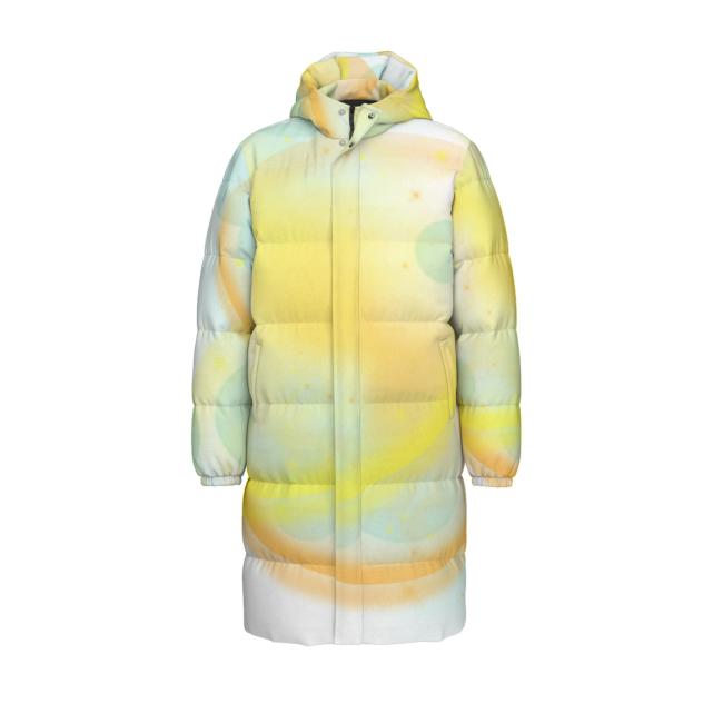 Preview: Warme Wintermantel mit Hundemotiv Kiki – Popart Hundemotiv, 90% Daunen, 10% Federn, bunt, stylisch, AmStaff, Staff, Staffordshire, Pitbull, Pit, Soka, Größe XS- 4XL