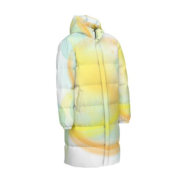 Preview: Warme Wintermantel mit Hundemotiv Kiki – Popart Hundemotiv, 90% Daunen, 10% Federn, bunt, stylisch, AmStaff, Staff, Staffordshire, Pitbull, Pit, Soka, Größe XS- 4XL