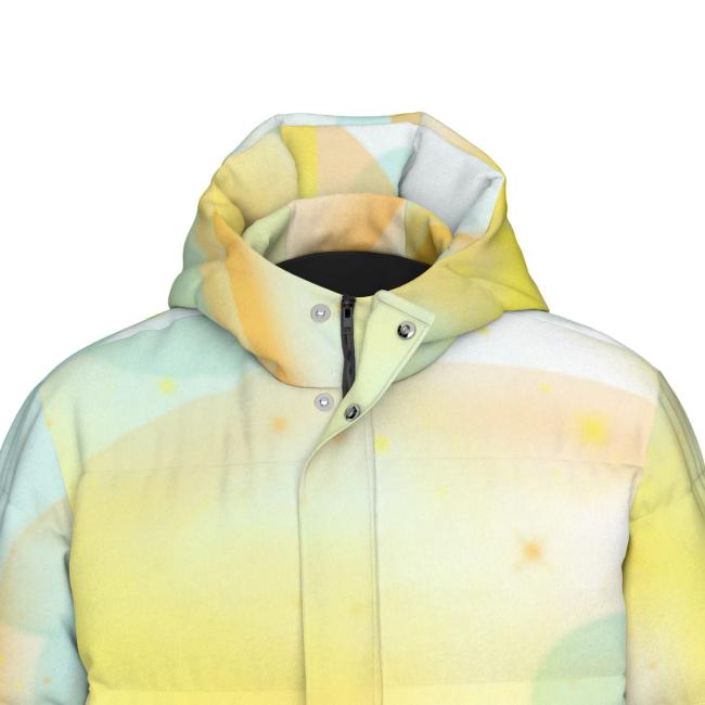 Warme Wintermantel mit Hundemotiv Kiki – Popart Hundemotiv, 90% Daunen, 10% Federn, bunt, stylisch, AmStaff, Staff, Staffordshire, Pitbull, Pit, Soka, Größe XS- 4XL