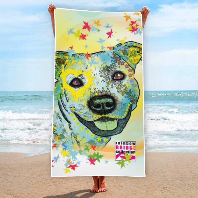 Strandtuch, Badetuch, Saunatuch mit buntem Hundemotiv in digitaler Popart mit Hunde Motiv Kiki