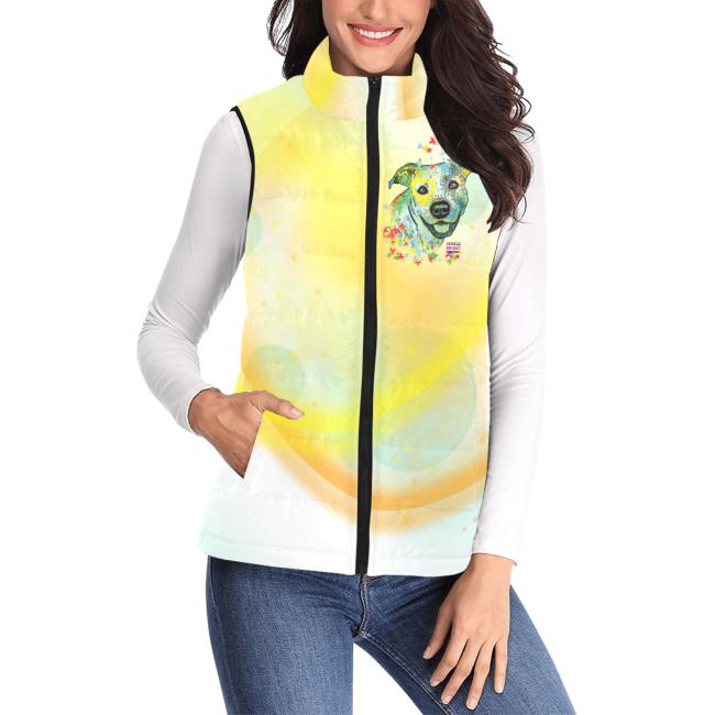 Preview: Weste mit Hundemotiv Kiki - 100 % Polyester, Wattiertes Futter, Ärmellos, bunt, Hundemotiv, AmStaff, Staff, Staffordshire, Pitbull, Pit