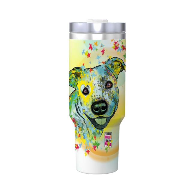 Preview: Tumbler mit Hundemotiv Kiki - Edelstahl, Becher, 1L, mit Strohhalm, bunt, Motive in Digitaler Popart, AmStaff, Staffordshire, SOKA, Listenhund