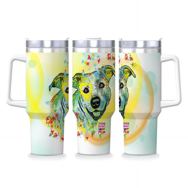 Tumbler mit Hundemotiv Kiki - Edelstahl, Becher, 1L, mit Strohhalm, bunt, Motive in Digitaler Popart, AmStaff, Staffordshire, SOKA, Listenhund