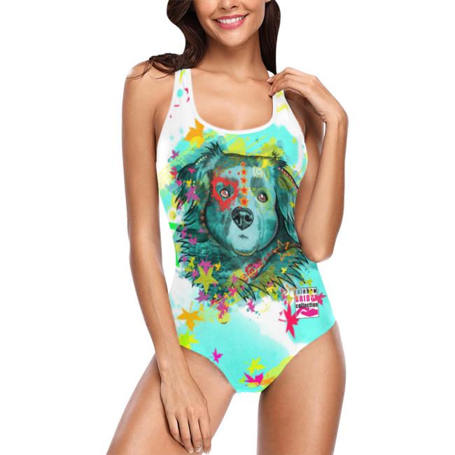 Preview: Badeanzug Hundemotiv Krümel -  85% Polyester, 15% Spandex, Wasserecht, mit Innenfutter, bunt, Chihauhau, Mischling, Mix