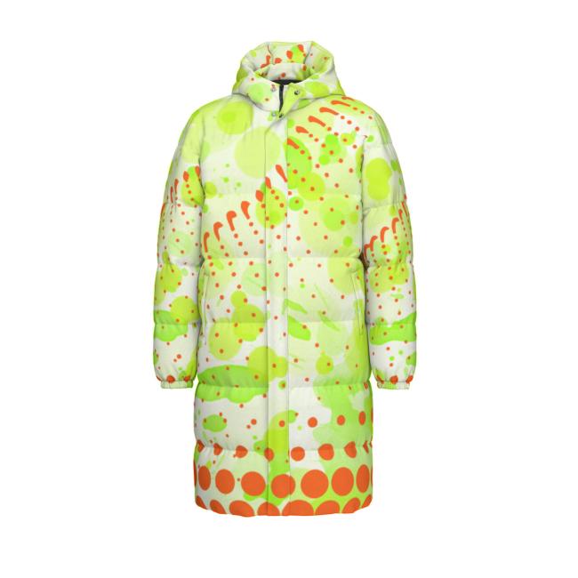 Preview: Warme Wintermantel mit Hundemotiv Lani – Popart Hundemotiv, 90% Daunen, 10% Federn, bunt, stylisch, Englische Bulldogge, Bully, Bulldog