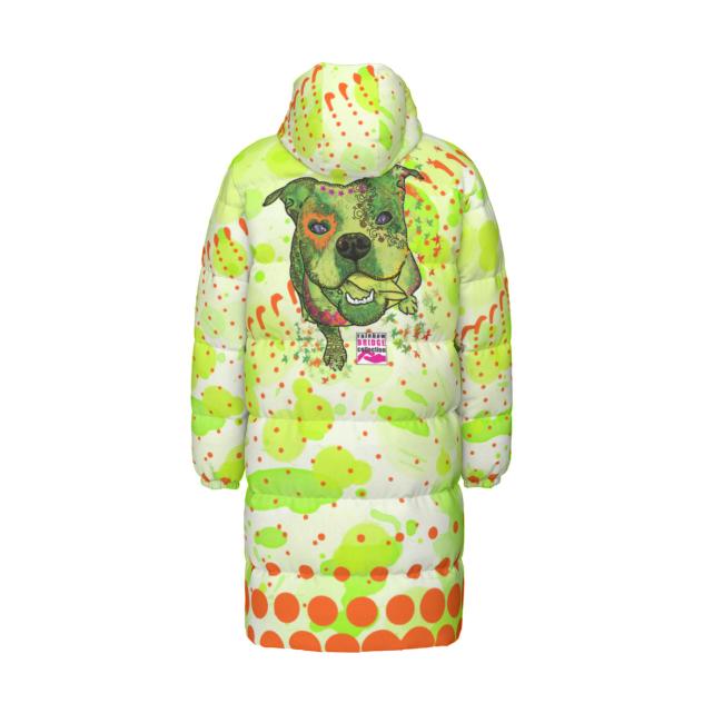 Warme Wintermantel mit Hundemotiv Lani – Popart Hundemotiv, 90% Daunen, 10% Federn, bunt, stylisch, Englische Bulldogge, Bully, Bulldog