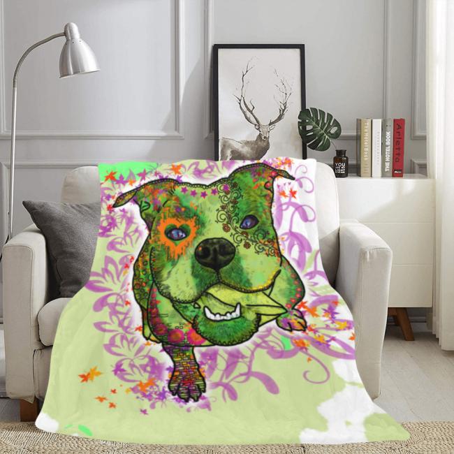 Preview: Decke Lani -  Fleecedecke, kuschlig, weich, bunt, Motive in Digitaler Popart, 152cm x 203cm, bunt, englische Bulldogge, english Bulldog, Bully