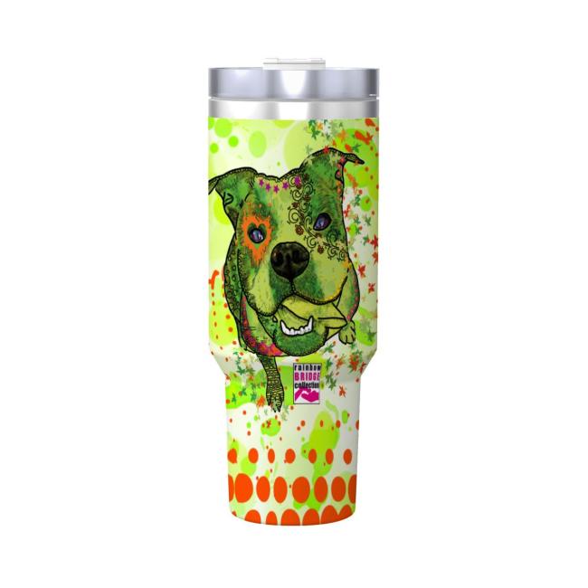 Preview: Tumbler mit Hundemotiv Lani - Edelstahl, Becher, 1L, mit Strohhalm, bunt, Motive in Digitaler Popart, Englische Bulldogge, Bully