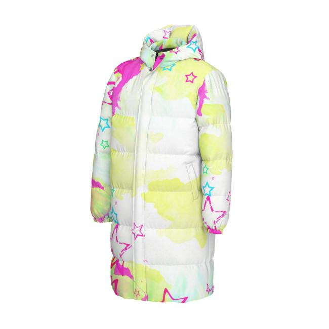 Preview: Warme Wintermantel mit Hundemotiv Leo– Popart Hundemotiv, 90% Daunen, 10% Federn, bunt, stylisch, Labrador, Labi, Größe XS- 4XL