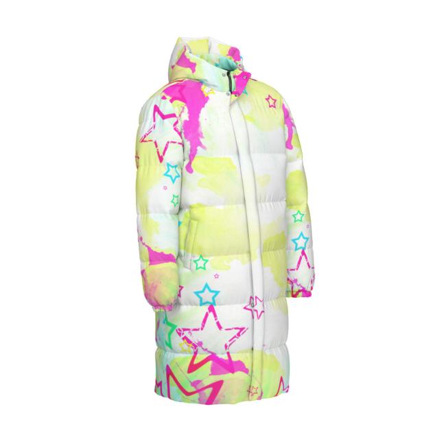 Preview: Warme Wintermantel mit Hundemotiv Leo– Popart Hundemotiv, 90% Daunen, 10% Federn, bunt, stylisch, Labrador, Labi, Größe XS- 4XL