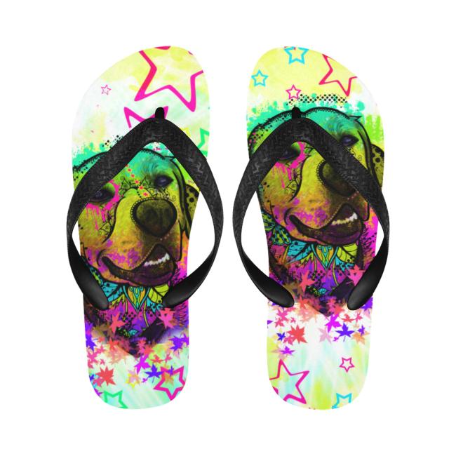 Flip Flops Hundemotiv Leo - Strandsandalen, Sandalen, bunt, Grösse 38-45, Unisex, Mischling, Mix, Labrador, Labbi