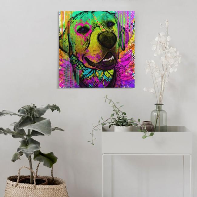 Leo: Bild von einem Labrador in Digitaler Popart, bunt mit dicken Outlines
