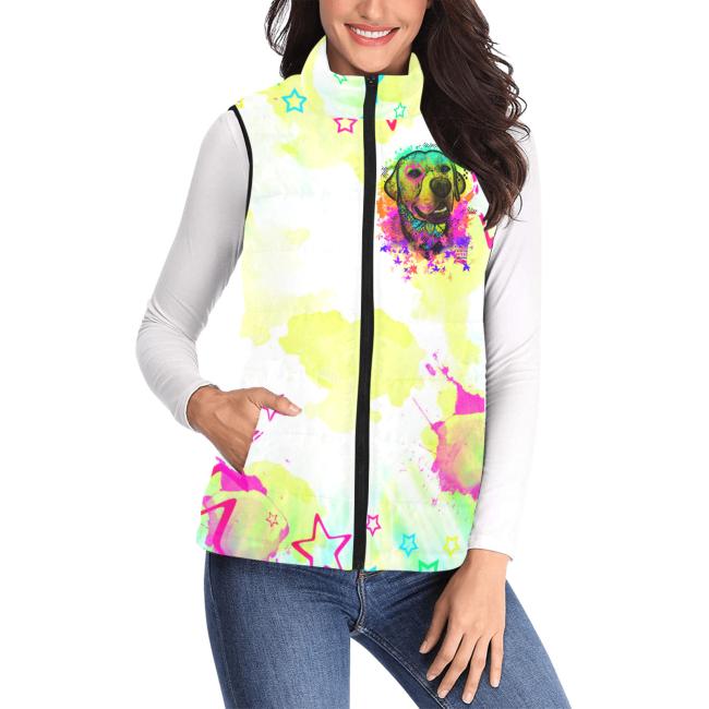 Preview: Weste mit Hundemotiv Leo - 100 % Polyester, Wattiertes Futter, Ärmellos, bunt, Hundemotiv, Mischling, Mix, Labrador, Labby