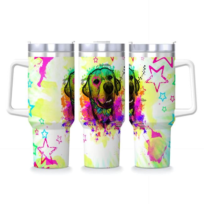 Tumbler mit Hundemotiv Leo - Edelstahl, Becher, 1L, mit Strohhalm, bunt, Motive in Digitaler Popart, Labrador, Labbi