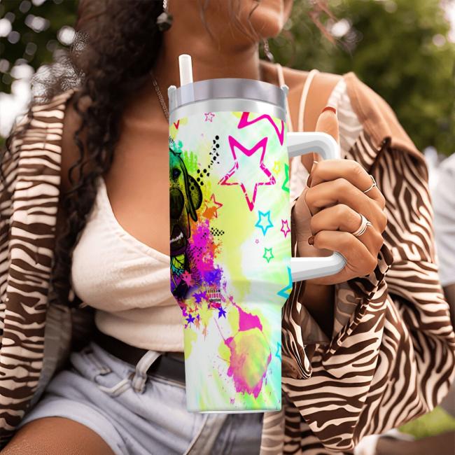 Preview: Tumbler mit Hundemotiv Leo - Edelstahl, Becher, 1L, mit Strohhalm, bunt, Motive in Digitaler Popart, Labrador, Labbi