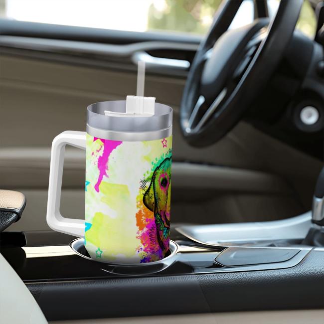 Preview: Tumbler mit Hundemotiv Leo - Edelstahl, Becher, 1L, mit Strohhalm, bunt, Motive in Digitaler Popart, Labrador, Labbi