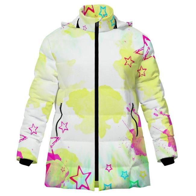 Preview: Warme Winterjacke mit Hundemotiv Luna - Popart Hundemotiv, 96% Polyester, 4% Spandex Unisex, bunt, warm, stylisch, modern, Größe S-6XL, Strassenhund, Mischling, Mix