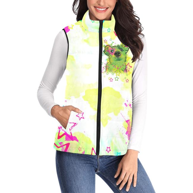 Preview: Weste mit Hundemotiv Luna - 100 % Polyester, Wattiertes Futter, Ärmellos, bunt, Hundemotiv, Strassenhunde, Mischling, Mix