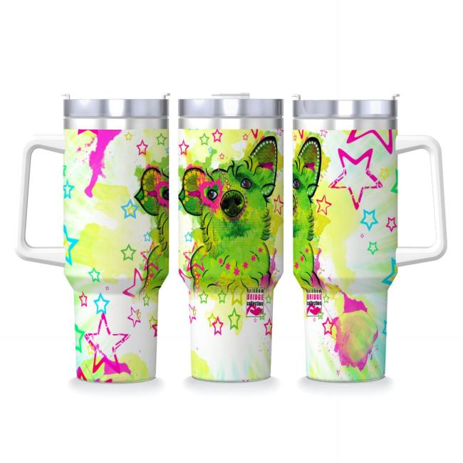 Tumbler mit Hundemotiv Luna - Edelstahl, Becher, 1L, mit Strohhalm, bunt, Motive in Digitaler Popart, Mischling, Mix, Strassenhund