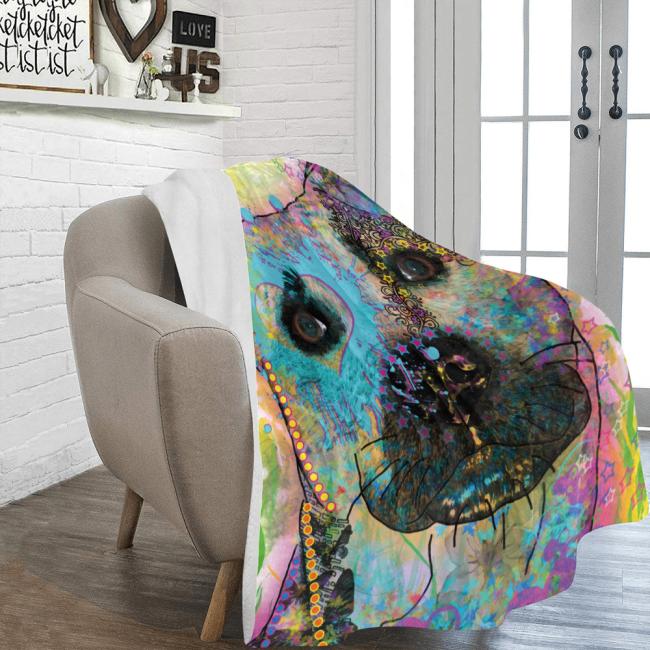 Preview: Decke Mojito -  Fleecedecke, kuschlig, weich, bunt, Motive in Digitaler Popart, 152cm x 203cm, bunt, Staff, Amstaff, Staffordshire, Soka, Listenhund, Bollerkopf, Mix
