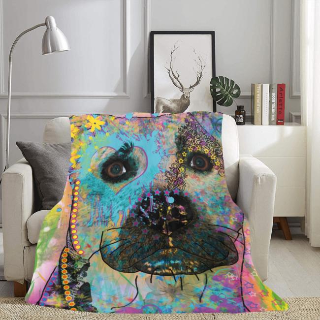 Preview: Decke Mojito -  Fleecedecke, kuschlig, weich, bunt, Motive in Digitaler Popart, 152cm x 203cm, bunt, Staff, Amstaff, Staffordshire, Soka, Listenhund, Bollerkopf, Mix