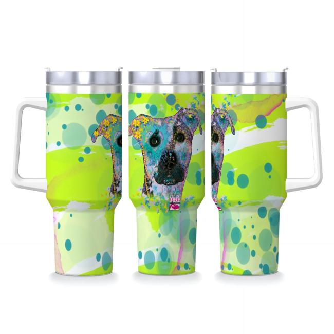Tumbler mit Hundemotiv Moito - Edelstahl, Becher, 1L, mit Strohhalm, bunt, Motive in Digitaler Popart, AmStaff, Staffordshire, SOKA, Listenhund
