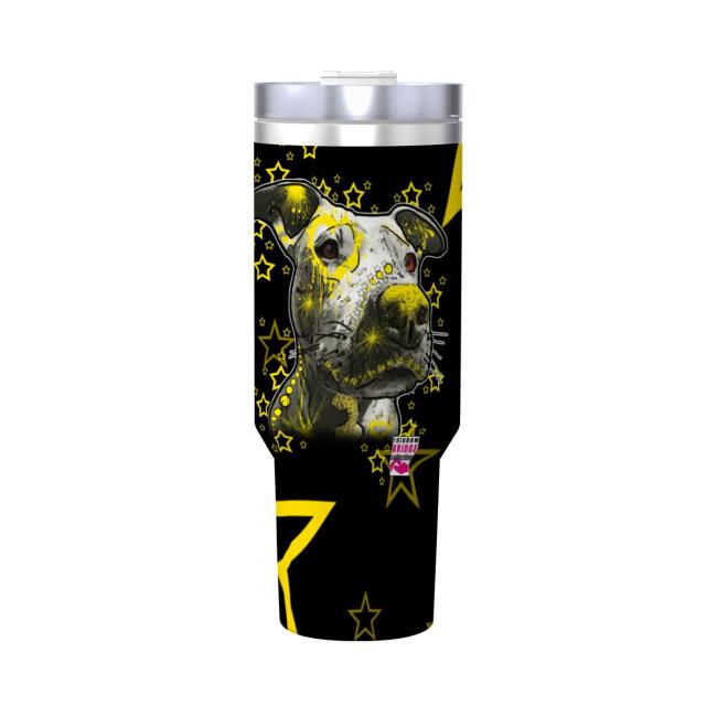 Preview: Tumbler mit Hundemotiv Motte1 - Edelstahl, Becher, 1L, mit Strohhalm, bunt, Motive in Digitaler Popart, AmStaff, Staffordshire, SOKA, Listenhund