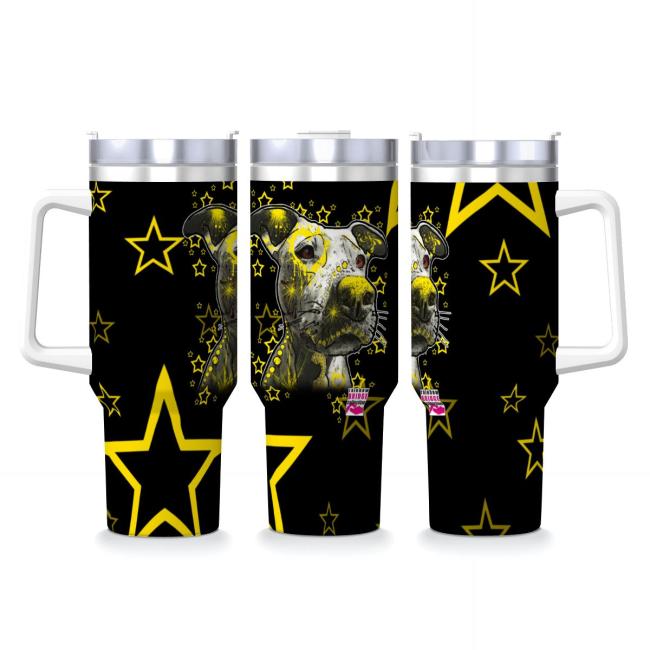 Tumbler mit Hundemotiv Motte1 - Edelstahl, Becher, 1L, mit Strohhalm, bunt, Motive in Digitaler Popart, AmStaff, Staffordshire, SOKA, Listenhund