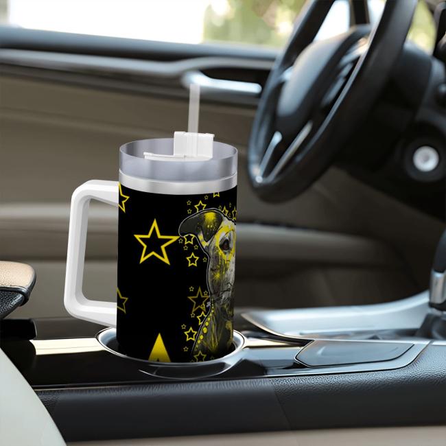 Preview: Tumbler mit Hundemotiv Motte1 - Edelstahl, Becher, 1L, mit Strohhalm, bunt, Motive in Digitaler Popart, AmStaff, Staffordshire, SOKA, Listenhund