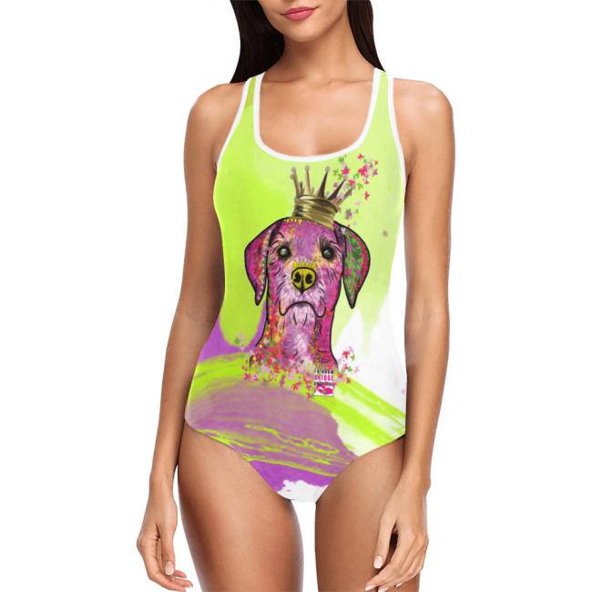 Preview: Badeanzug Hundemotiv Otis - 85% Polyester, 15% Spandex, Wasserecht, mit Innenfutter,  bunt, Strassenhund, Mischling, Mix