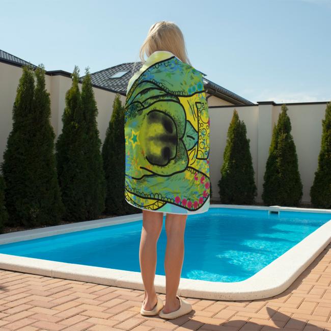 Preview: Badehandtuch Paolo – Popart-Hundemotiv, 75x165 cm, 100 % Polyester, weich & schnelltrocknend