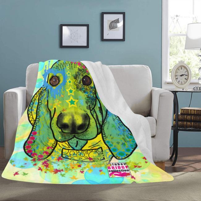 Preview: Decke Paolo -  Fleecedecke, kuschlig, weich, bunt, Motive in Digitaler Popart, 152cm x 203cm, bunt, Basset Hound, Mix