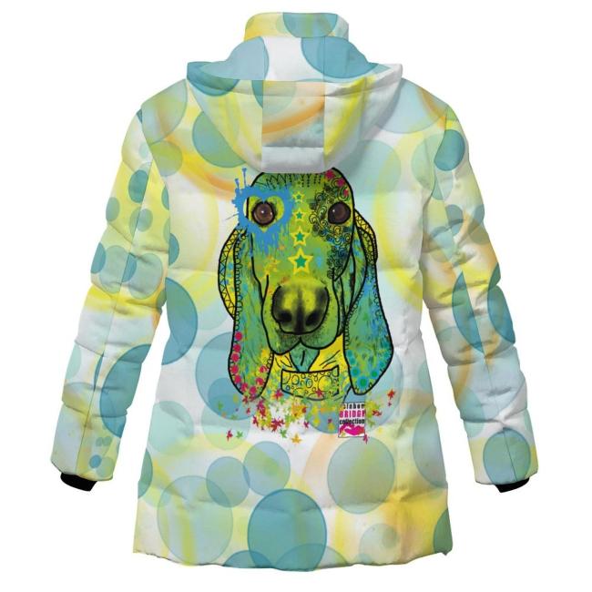 Warme Winterjacke mit Hundemotiv Paolo– Popart Hundemotiv, 96% Polyester, 4% Spandex Unisex, bunt, Größe S-6XL,Mischling, Mix, Basset Hound