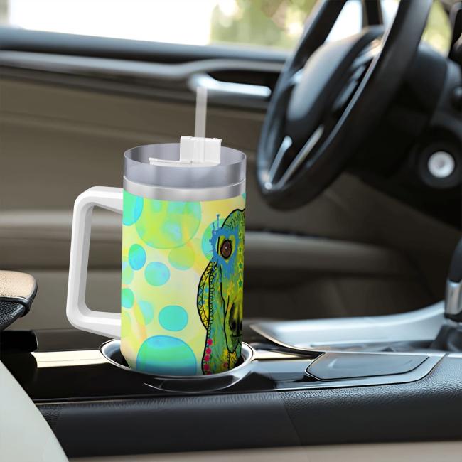 Preview: Tumbler mit Hundemotiv Paolo - Edelstahl, Becher, 1L, mit Strohhalm, bunt, Motive in Digitaler Popart, Mischling, Mix, Basset Hound
