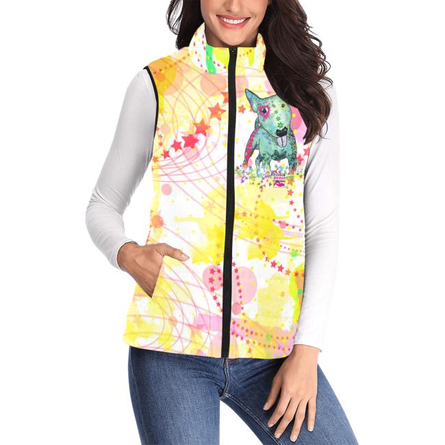 Preview: Weste mit Hundemotiv Paul - 100 % Polyester, Wattiertes Futter, Ärmellos, bunt, Hundemotiv, Mini, Bullterrier, Bulli, Listenhund, SOKA