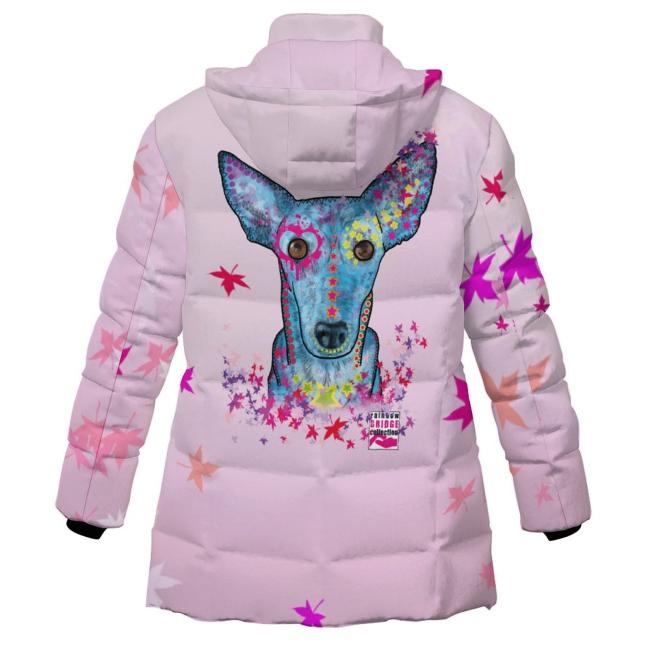 Warme Winterjacke mit Hundemotiv Princessa – Popart Hundemotiv, 96% Polyester, 4% Spandex Unisex, bunt, Größe S-6XL, Mischling, Mix, Windhund, Podenco