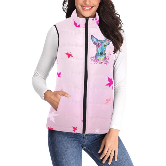 Preview: Weste mit Hundemotiv Princessa - 100 % Polyester, Wattiertes Futter, Ärmellos, bunt, Hundemotiv, Windhund, Podenco, Mischling, Mix